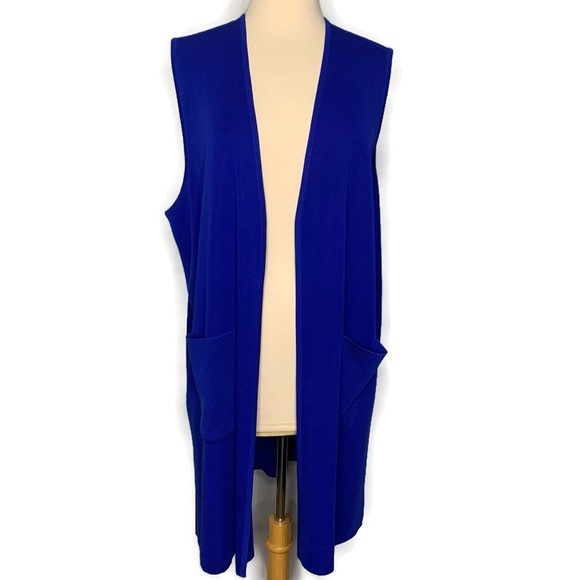 Exclusively Misook Petite Cobalt Blue Stretch Knit Open Front Sweater Vest 2XLP - Picture 1 of 7